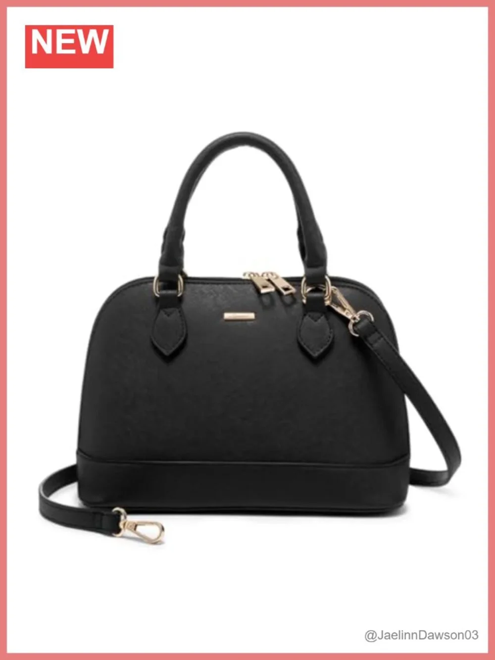 Faux Leather Satchel Handbag with Double Zip, Adjustable Strap Crossbody Purse